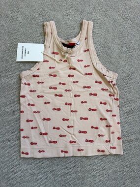 The Animals Observatory Kids' Pink Tank Top with Red Bow Print